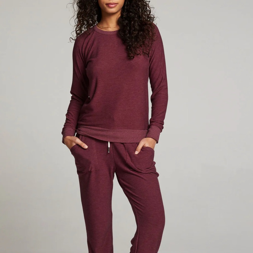 Chaser Wine Red Raglan Long Sleeveve Pullover